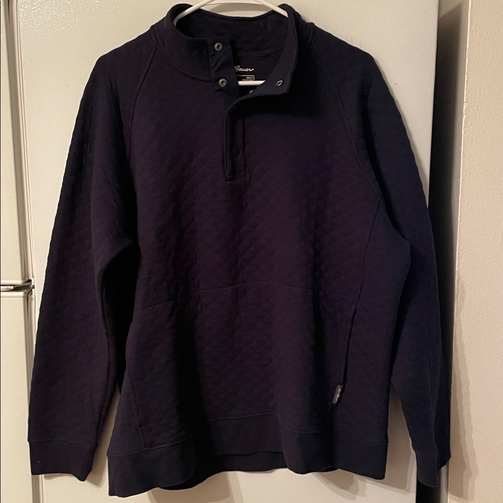 Eddie Bauer Men's Large Cotton Blend Dark‎ Navy Henley Pullover Through Pocket